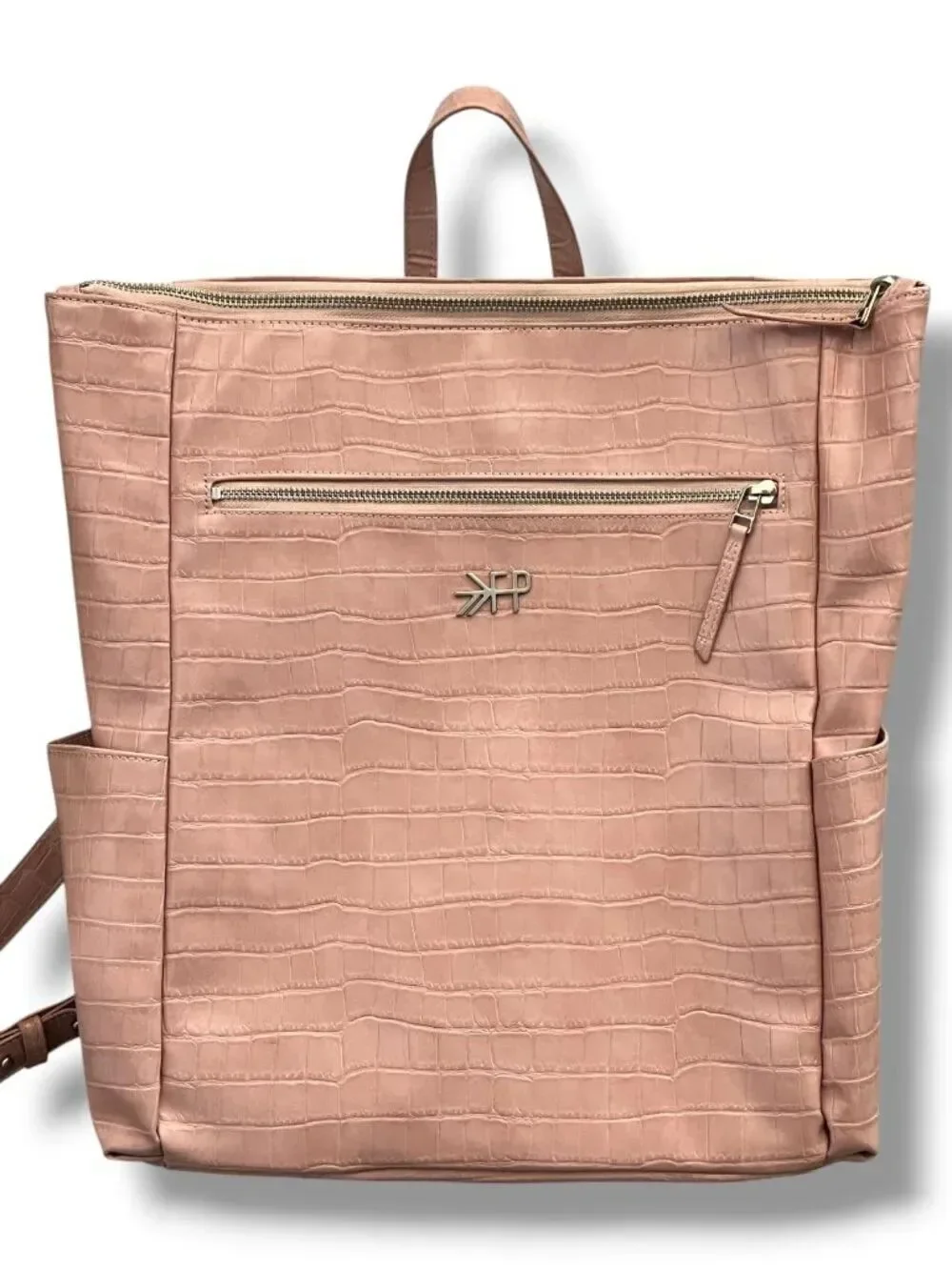 Freshly Picked Faux Leather Rose Pink Crocodile Diaper Bag Backpack Zip Closure